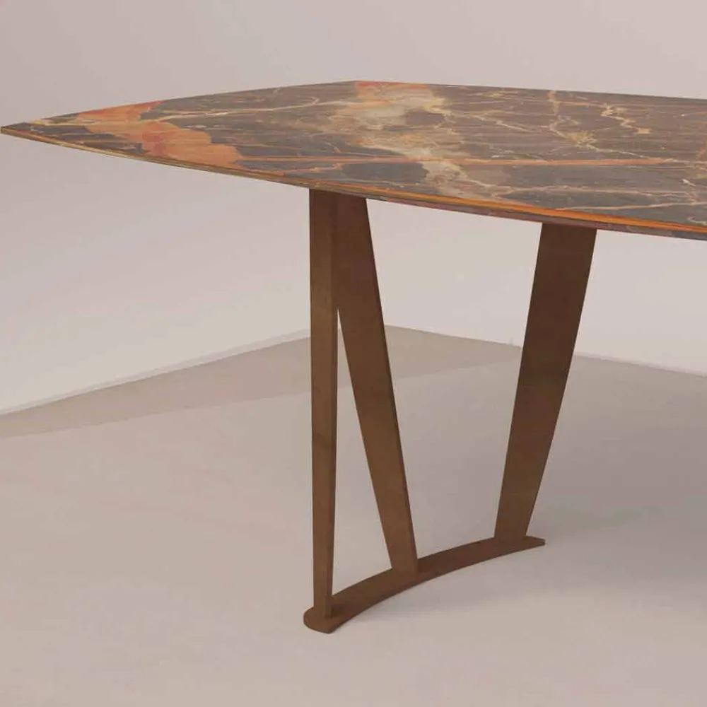 Viadurini Living Esstische Nach Mass|Esstische-Luxus rechteckiger Tisch aus Ombra-Marmor von Caravaggio und Metal - Naruto