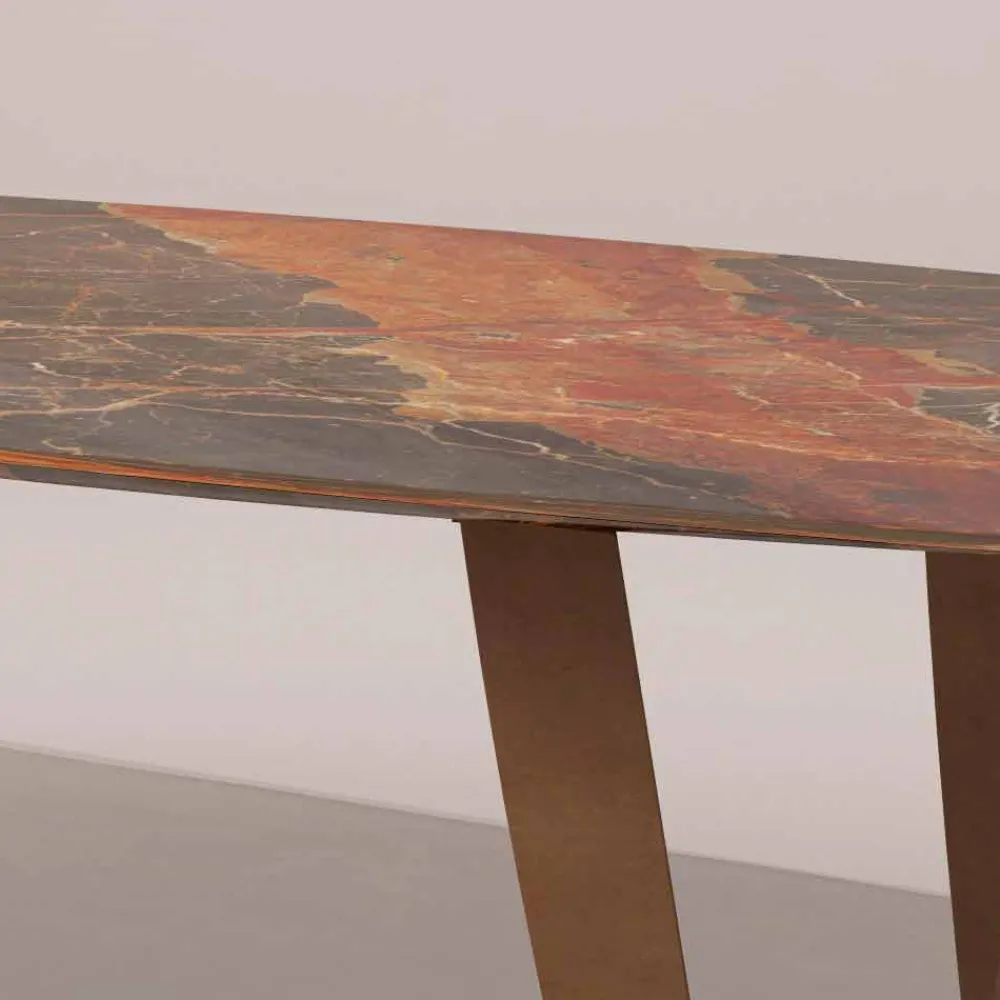 Viadurini Living Esstische Nach Mass|Esstische-Luxus rechteckiger Tisch aus Ombra-Marmor von Caravaggio und Metal - Naruto