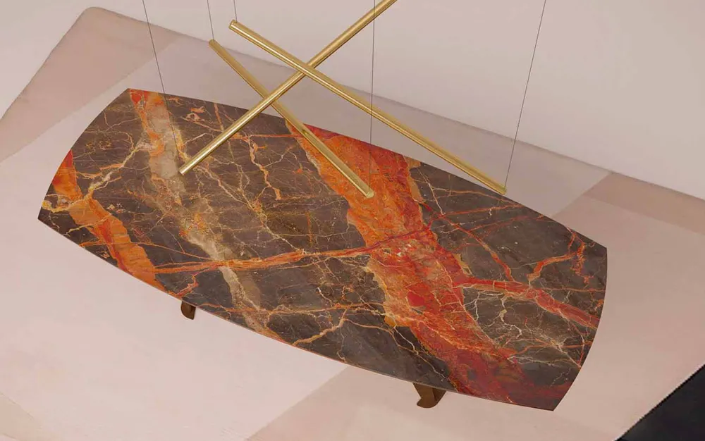 Viadurini Living Esstische Nach Mass|Esstische-Luxus rechteckiger Tisch aus Ombra-Marmor von Caravaggio und Metal - Naruto