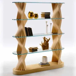 Viadurini Living Moderne Design Bücherregale-Luxusboden Bücherregal aus Glas und Eschenholz Made in Italy - Aspide