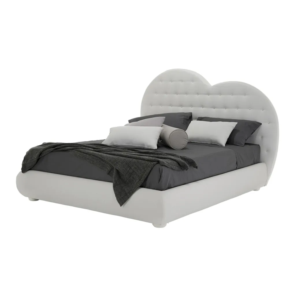 Viadurini Night Design Maßgeschneiderte Möbel|Polsterbetten-Luxus-Doppelbett mit Box und Swarovski Made in Italy - Herz