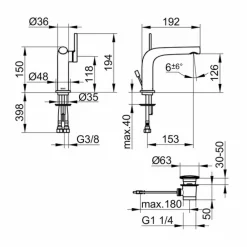 Viadurini Taps Waschbeckenarmaturen-Luxus-Einhebel-Waschbeckenmischer mit Messingablauf - Pinto