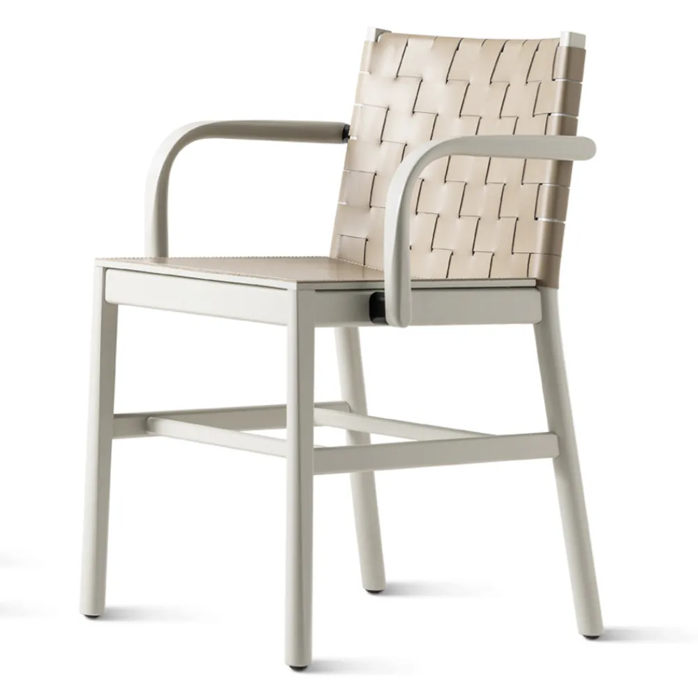 Viadurini Living Moderne Stühle-Luxusstuhl aus beige lackierter Buche und geflochtenem Leder Made in Italy - Nora