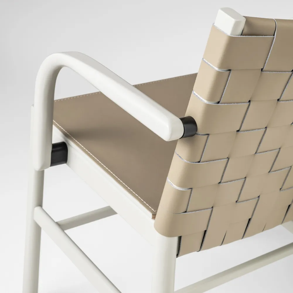 Viadurini Living Moderne Stühle-Luxusstuhl aus beige lackierter Buche und geflochtenem Leder Made in Italy - Nora