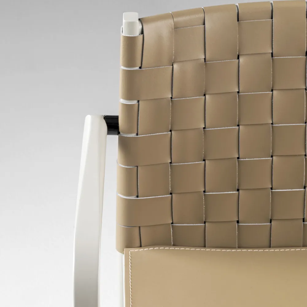 Viadurini Living Moderne Stühle-Luxusstuhl aus beige lackierter Buche und geflochtenem Leder Made in Italy - Nora