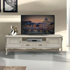 Viadurini Classic Tv-Möbel-Luxus-TV-Schrank aus weißem und silbernem Holz Made in Italy - Cheverny