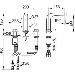 Viadurini Taps Waschbeckenarmaturen-Messing 3-Loch Becken Wasserhahn Höhe 15 cm Luxus Design - Pinto