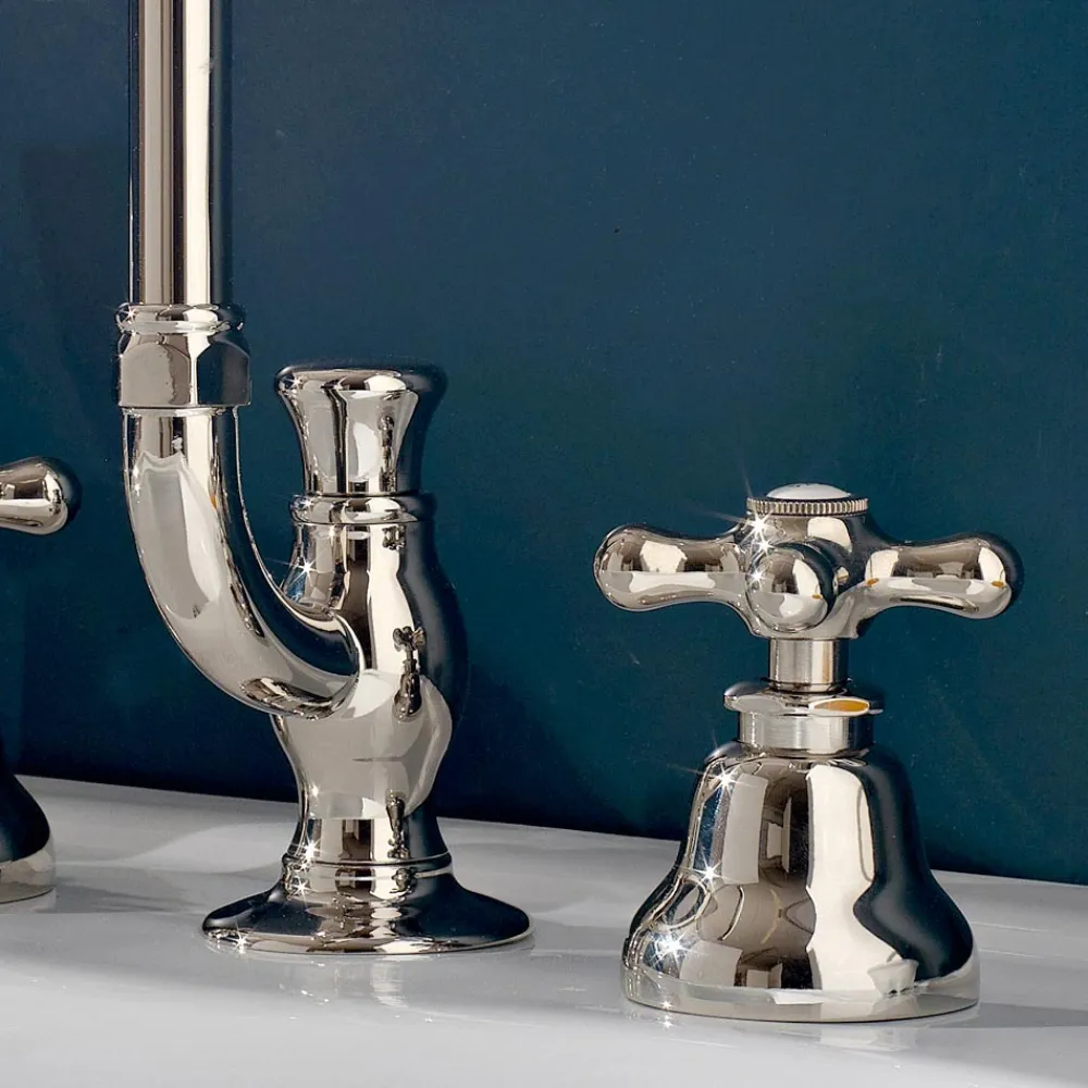 Viadurini Taps Waschbeckenarmaturen-Messing-Badezimmer-Waschtischarmatur 3 Löcher hoher Auslauf mit Ablauf - Ercolina