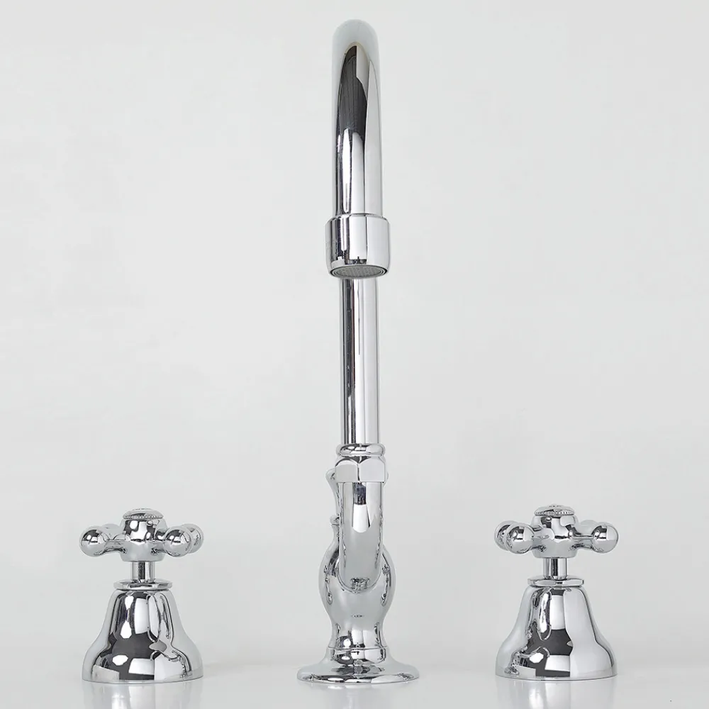 Viadurini Taps Waschbeckenarmaturen-Messing-Badezimmer-Waschtischarmatur 3 Löcher hoher Auslauf mit Ablauf - Ercolina