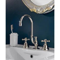 Viadurini Taps Waschbeckenarmaturen-Messing-Badezimmer-Waschtischarmatur 3 Löcher hoher Auslauf mit Ablauf - Ercolina