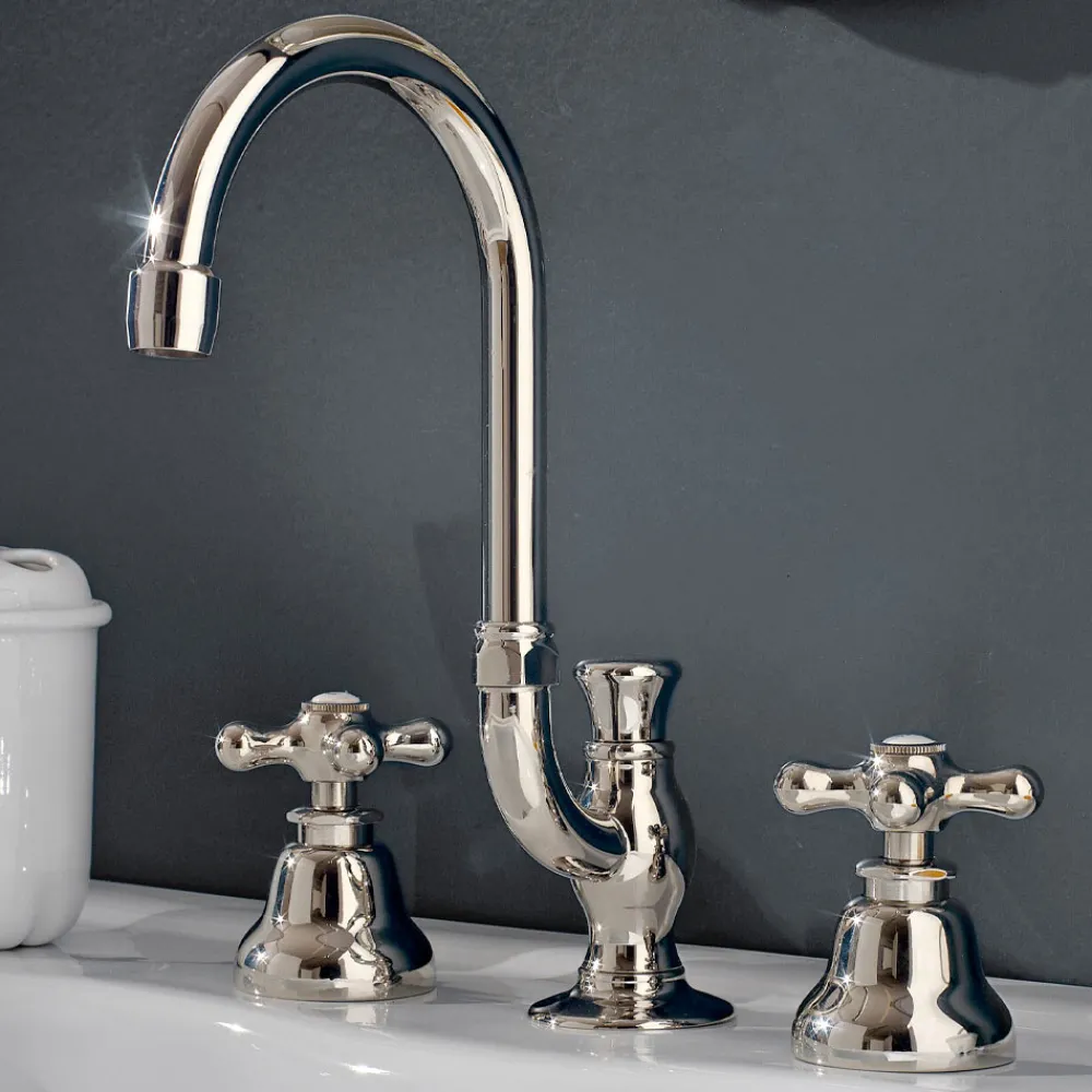 Viadurini Taps Waschbeckenarmaturen-Messing-Badezimmer-Waschtischarmatur 3 Löcher hoher Auslauf mit Ablauf - Ercolina