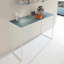 Viadurini Living Konsolentisch Flur-Metall Wohnzimmer Konsole mit Kristallplatte Made in Italy - Iridio