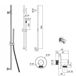 Viadurini Taps Duscharmaturen-Minimalistischer Wasserhahn und Steckdose aus Edelstahl AISI 316L - Klauen