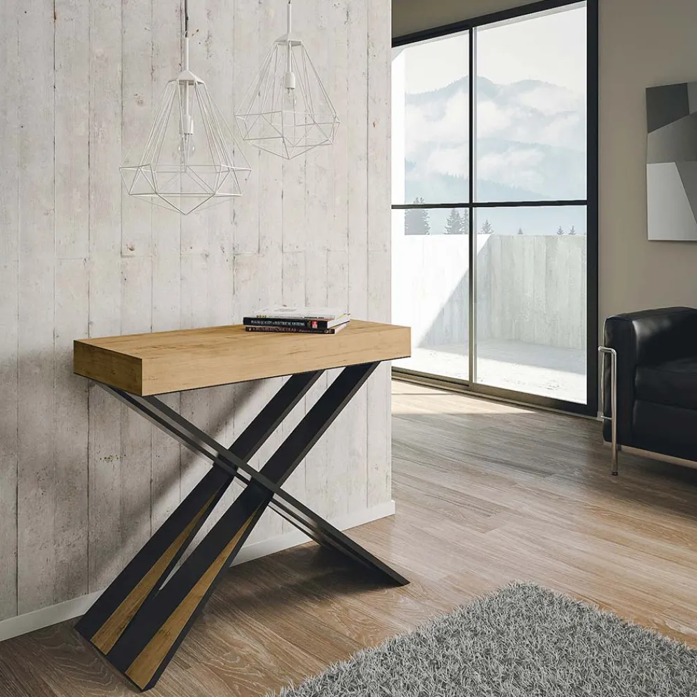 Viadurini Living Ausziehbarer Konsolentisch-Moderne Konsole, ausziehbar auf 300 cm, mit anthrazitfarbenem Rahmen, hergestellt in Italien – Avventura