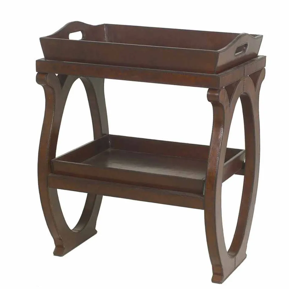 Viadurini Living Konsolentisch Flur-Moderne Konsole mit Walter Tablett, mit braunem Leder bezogen