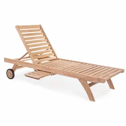 Viadurini in the Garden Sonnenliegen-Moderne Liege Garten Teak Sonnenliege mit Rädern - Kanarienvogel