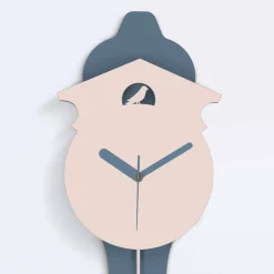 Viadurini Time Design Wanduhren-Moderne Pendeluhr in grauem und rosa Designholz - Kuckuck