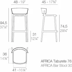 Vondom Outdoor Hocker-Moderner Außenhocker Africa aus Polypropylen mit Glasfaser, 4 Stück