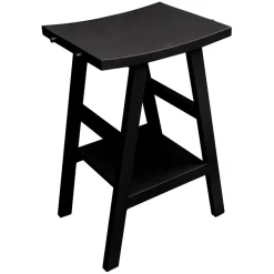 Viadurini Bathroom Badmöbel Stehend-Moderner Badezimmerschrank aus schwarzem Teakholz mit halb gebogener Platte und Haken - Raomi