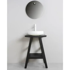 Viadurini Bathroom Badmöbel Stehend-Moderner Badezimmerschrank aus schwarzem Teakholz mit halb gebogener Platte und Haken - Raomi