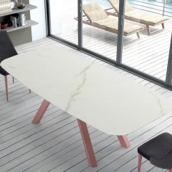 Viadurini Living Esstische-Moderner Barrel-Tisch aus Keramik und roségoldenem Stahl, hergestellt in Italien – Settimmio