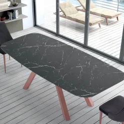 Viadurini Living Esstische-Moderner Barrel-Tisch aus Keramik und roségoldenem Stahl, hergestellt in Italien – Settimmio