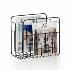 Viadurini Living Zeitungsständer-Moderner Boden-Zeitungsständer aus mattschwarz lackiertem Metalldraht - überarbeitet