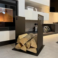 Viadurini Fire Design Kaminholzständer Aus Eisen Und Stahl-Moderner Brennholzhalter aus schwarzem Stahl für den Innenbereich - Scirocco