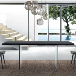 Viadurini Living Esstische-Moderner Esstisch aus furniertem Holz und Glas, hergestellt in Italien – Strappo