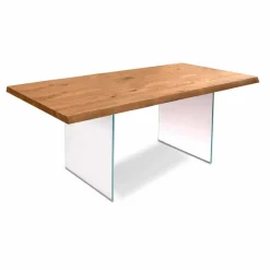 Viadurini Living Esstische-Moderner Esstisch aus furniertem Eichenholz mit Glasfuß - Nico