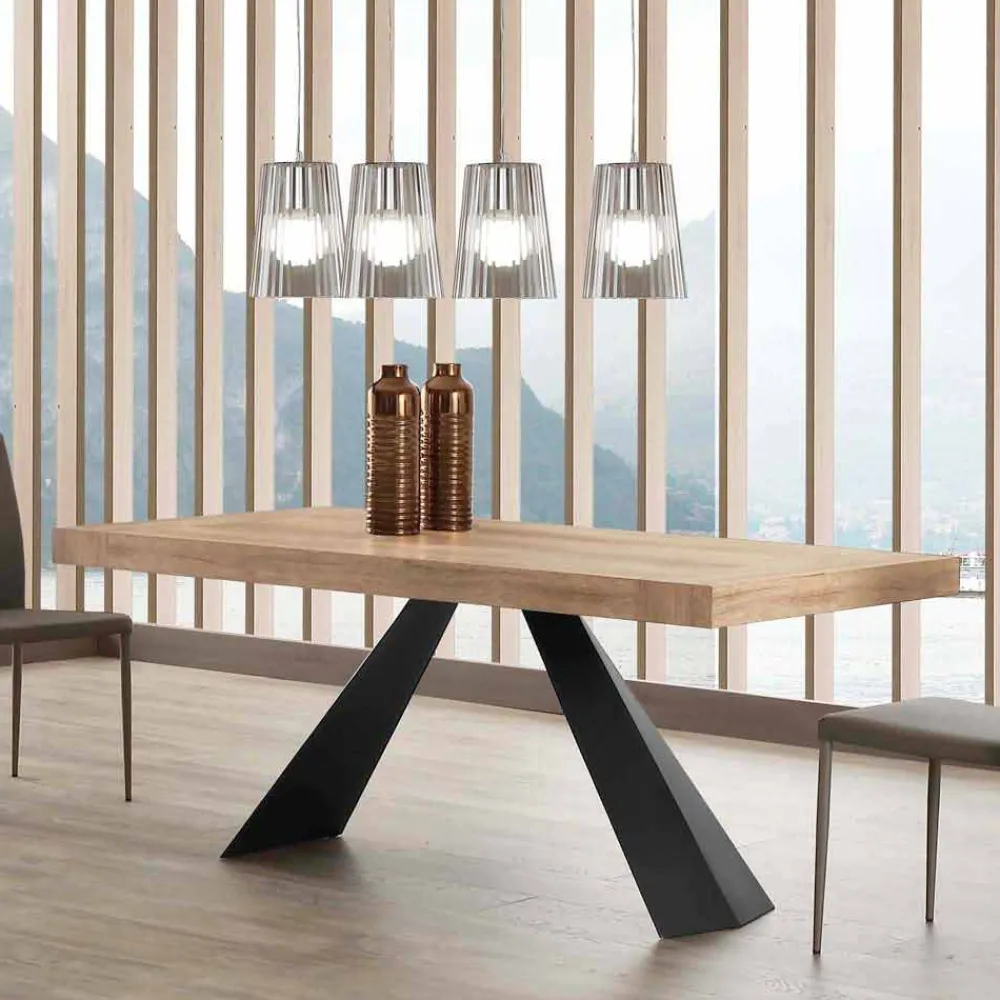 Viadurini Ausziehbare Esstische-Moderner esstisch ausziehbar bis 260/280 cm aus Holz und Metall Teramo