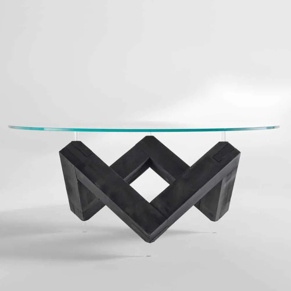 Viadurini Living Runde Tische-Moderner Esstisch mit drehbarer Glastischplatte aus Fichtenholz Bao