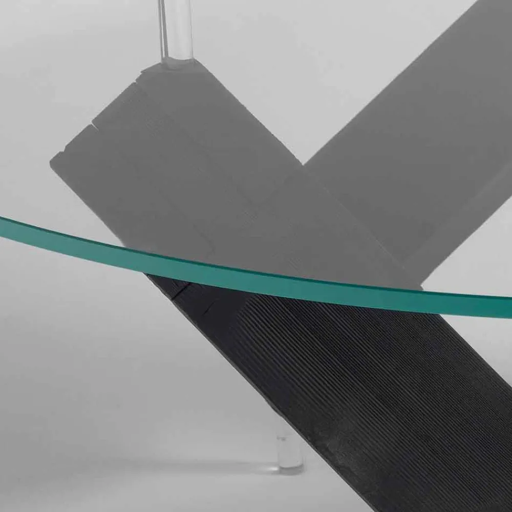 Viadurini Living Runde Tische-Moderner Esstisch mit drehbarer Glastischplatte aus Fichtenholz Bao