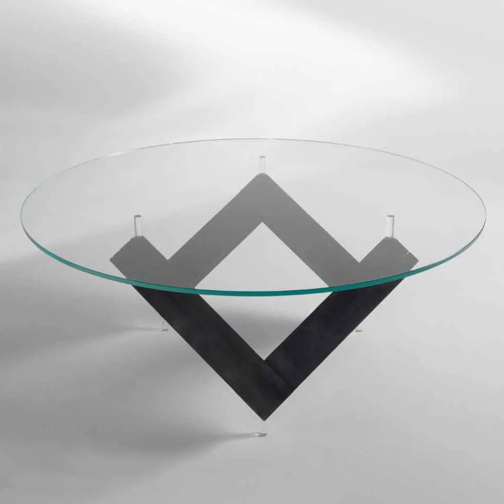 Viadurini Living Runde Tische-Moderner Esstisch mit drehbarer Glastischplatte aus Fichtenholz Bao