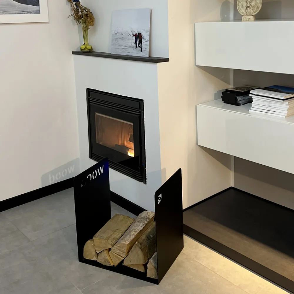 Viadurini Fire Design Kaminholzständer Aus Eisen Und Stahl-Moderner Holzhalter in minimalem Design aus schwarzem Stahl mit Gravur - Altano
