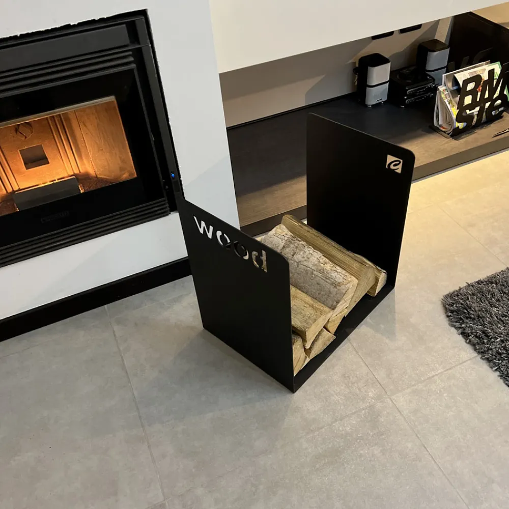 Viadurini Fire Design Kaminholzständer Aus Eisen Und Stahl-Moderner Holzhalter in minimalem Design aus schwarzem Stahl mit Gravur - Altano