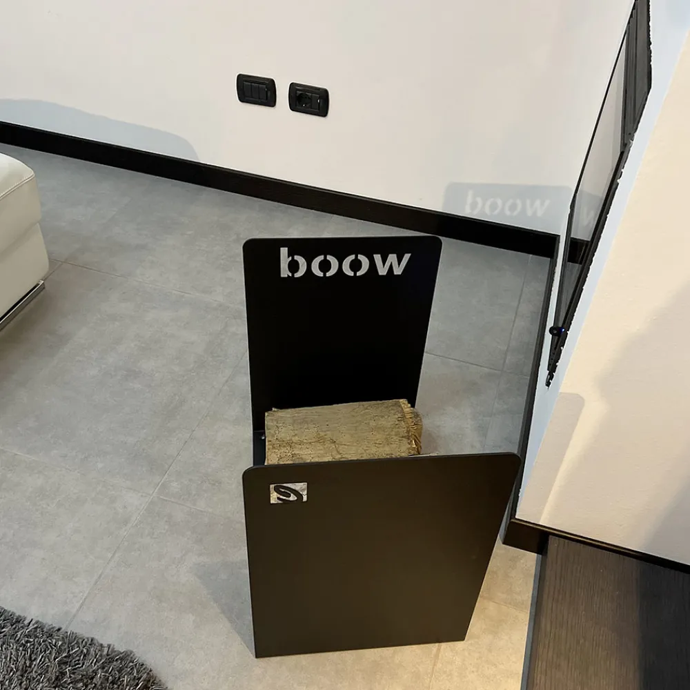 Viadurini Fire Design Kaminholzständer Aus Eisen Und Stahl-Moderner Holzhalter in minimalem Design aus schwarzem Stahl mit Gravur - Altano