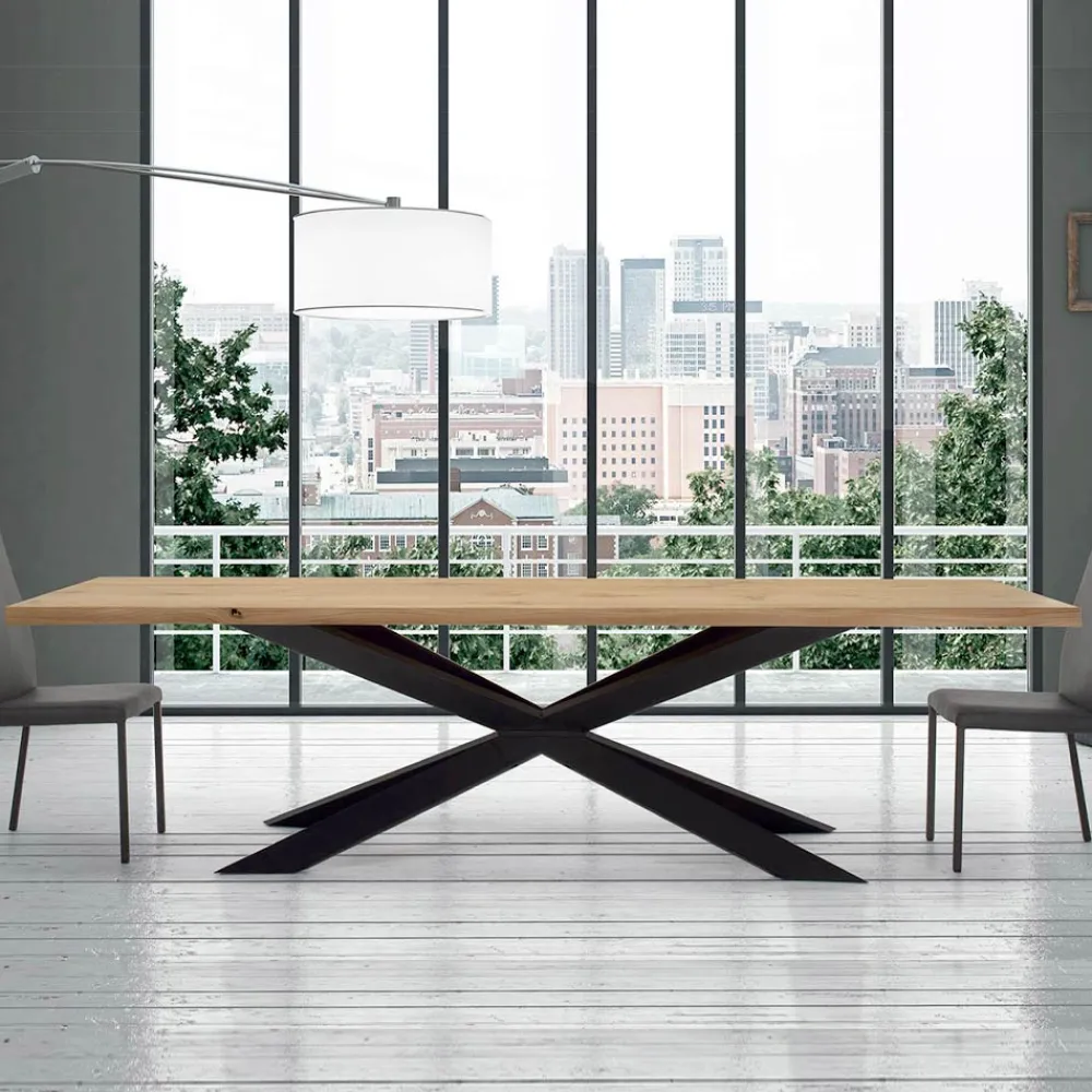 Viadurini Living Esstische-Moderner Küchentisch aus furniertem Holz und Stahl, hergestellt in Italien – Grotta