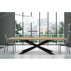 Viadurini Living Esstische-Moderner Küchentisch aus furniertem Holz und Stahl, hergestellt in Italien – Grotta