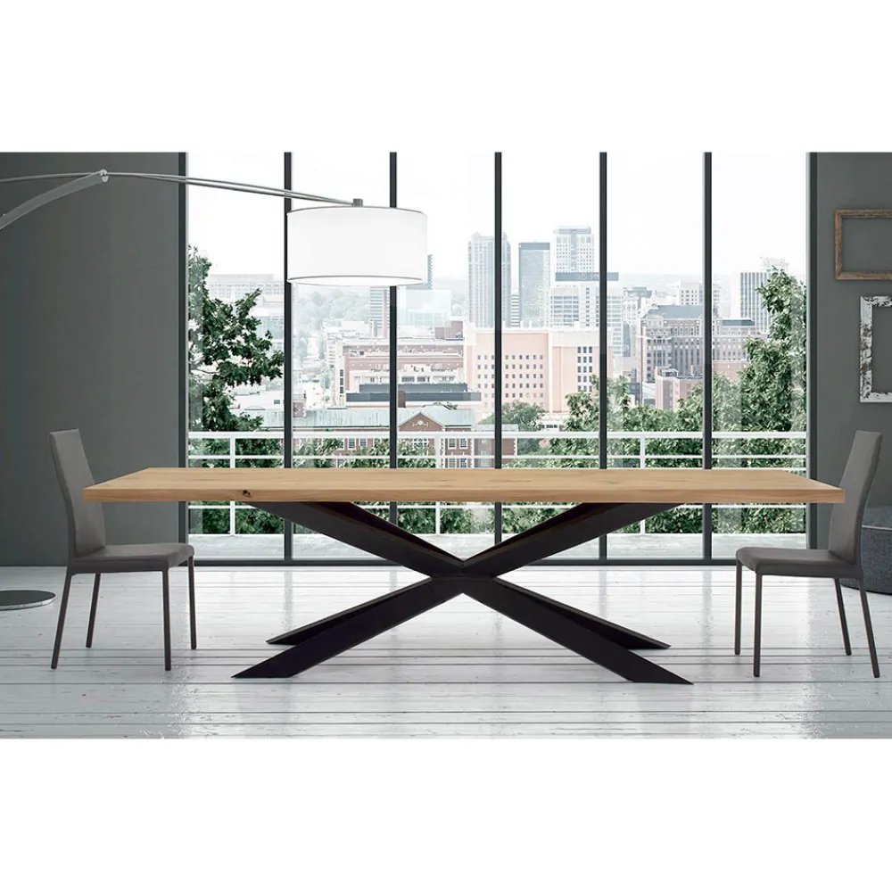 Viadurini Living Esstische-Moderner Küchentisch aus furniertem Holz und Stahl, hergestellt in Italien – Grotta