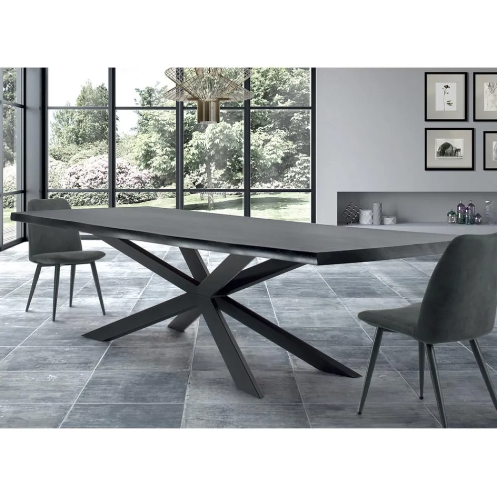 Viadurini Living Esstische-Moderner Küchentisch aus furniertem Holz und Stahl, hergestellt in Italien – Grotta