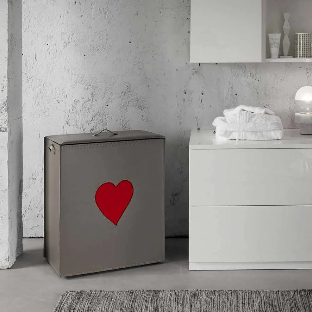 Limac Design Wäschekörbe-Moderner Lederwäschekorb Made in Italy Adele, Herzeinsatz