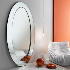 Viadurini Living Standspiegel-Moderner ovaler freistehender Spiegel mit geneigtem Rahmen Made in Italy - Salamina