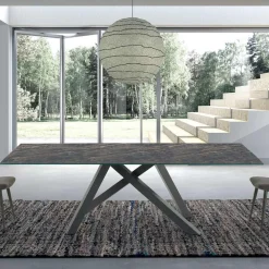 Viadurini Living Esstische-Moderner rechteckiger Tisch aus Keramik und Stahl, hergestellt in Italien – Settimmio