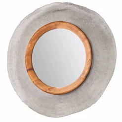 Viadurini Wandspiegel-Moderner runder Wandspiegel aus Metall und Teak Monno