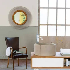 Viadurini Wandspiegel-Moderner runder Wandspiegel aus Metall und Teak Monno