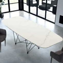 Viadurini Living Esstische-Moderner tonnenförmiger Tisch aus Keramik und Stahl, hergestellt in Italien – Ezzellino