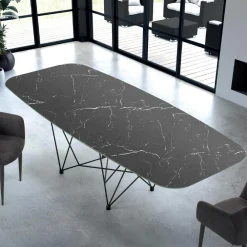 Viadurini Living Esstische-Moderner tonnenförmiger Tisch aus Keramik und Stahl, hergestellt in Italien – Ezzellino