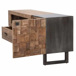 Viadurini Living Tv-Möbel-Moderner TV-Schrank aus Eisen und Akazienholz mit Schublade und Tür - Deanna