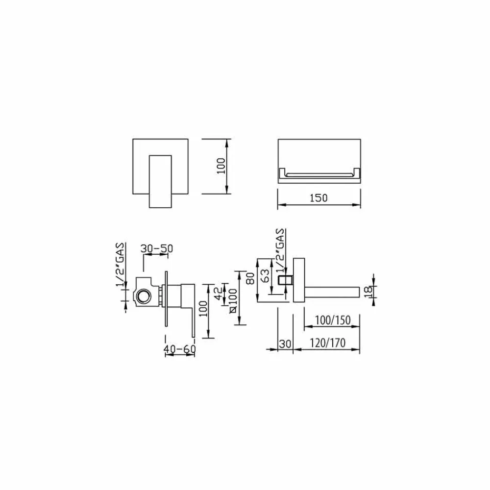 Viadurini Taps Waschbeckenarmaturen-Moderner Wand-Waschtischmischer mit Wasserfallauslauf Made in Italy - Bibo